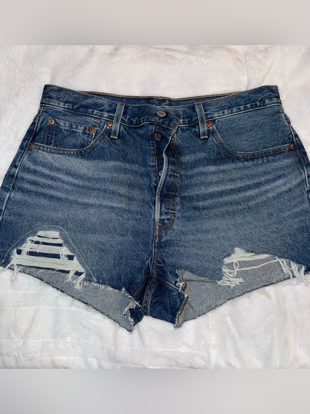 Levi Classic Distressed Denim Shorts - Blue
